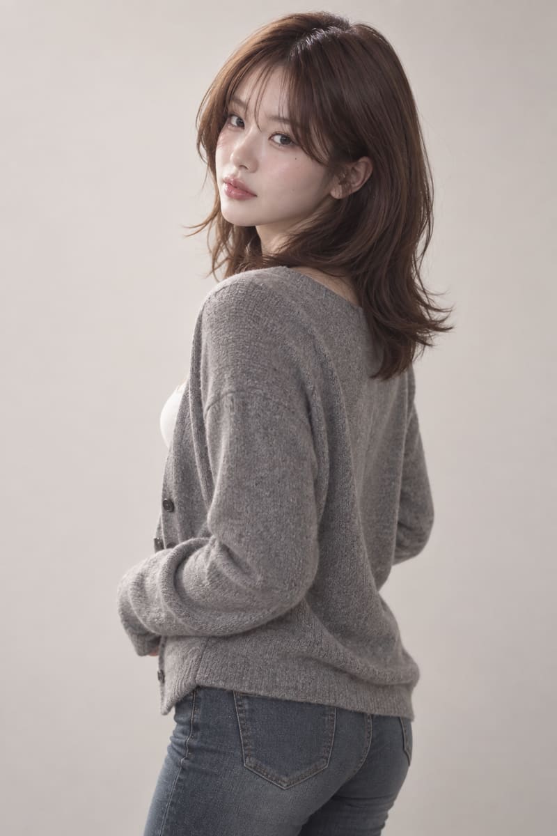 Portrait of Han Yuna, full-length, studio daylight.